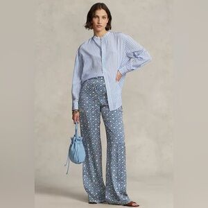 Polo Ralph Lauren Starburst-Motif Satin Wide-Leg Pant Size 2 Excellent Condition